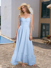 Tie Shoulder Ruched Bust Maxi Solid Dress